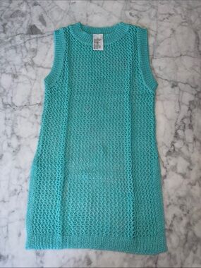 NWOT Beach Lingo Sleeveless Crochet Knit COVERUP - Aqua 2/3T